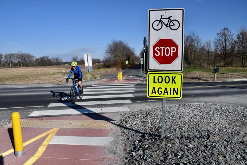 The Lewes-to-Georgetown Trail crossing at Old Orchard Road will be redesigned and improved. RON MACARTHUR PHOTO