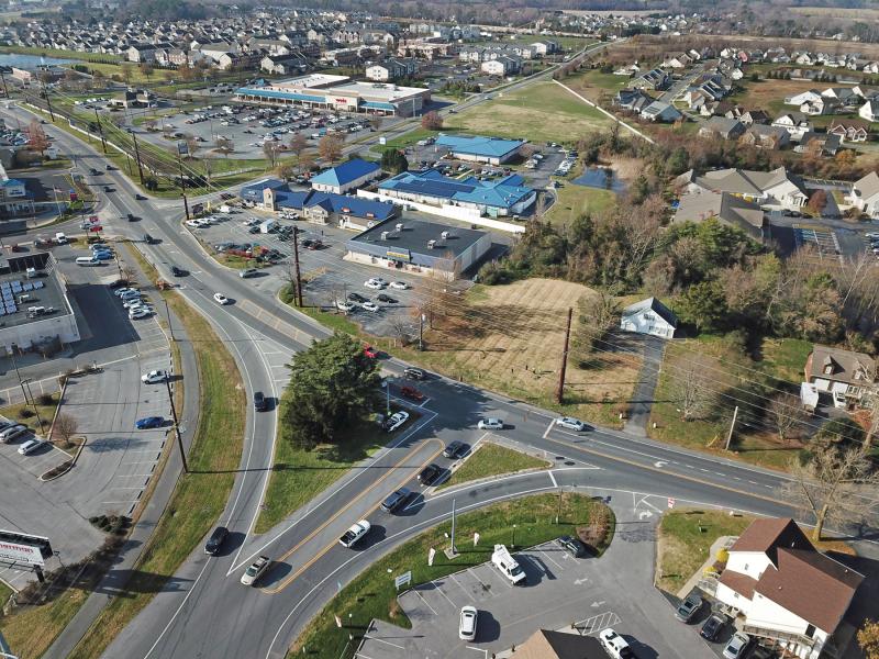 The undeveloped land in the middle of the photo will be the site of the new alignment for Old Orchard Road (top) as it intersects with Savannah Road (bottom). NICK ROTH PHOTO