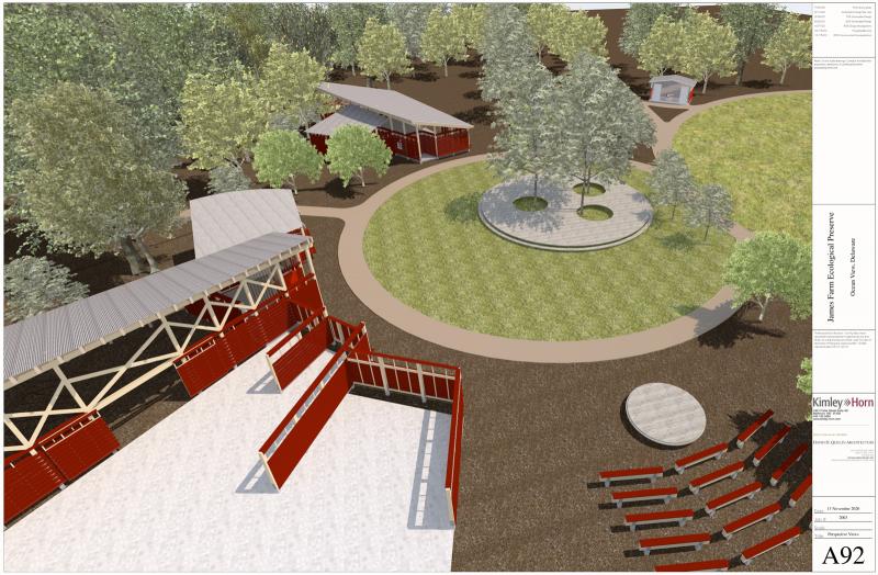 This artist’s conception of coming improvements to the James Farm Ecological Preserve gives a flavor of the structures and landscape planned for the facility. SUBMITTED ARTWORK