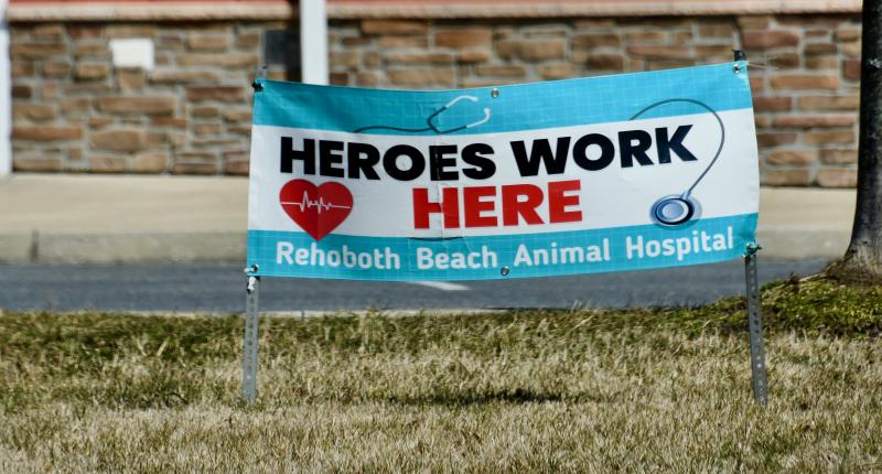 A sign of the times. Front-line workers are being recognized for their efforts during the pandemic - even those who treat animals.