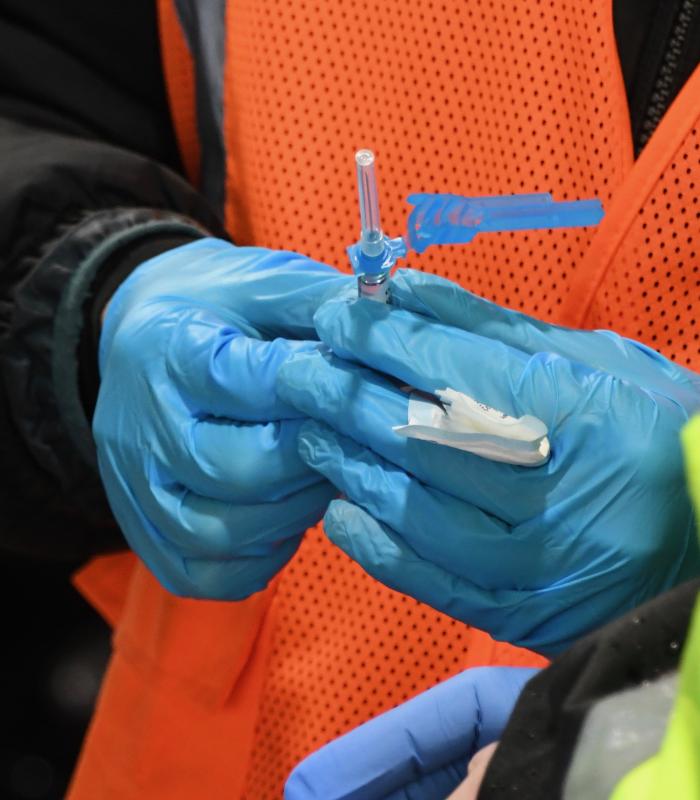 A shot of Moderna COVID-19 vaccine is ready to be administered.