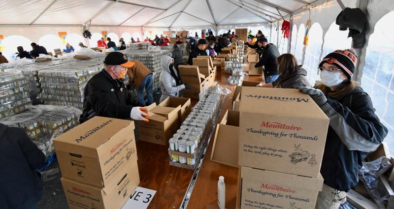 With a modified packing schedule to reduce numbers of volunteers, Mountaire Farms still had its annual Thanksgiving for Thousands food program at its Selbyville plant Nov. 19 and 20, 2020. In all, 10,000 food boxes were delivered to those in need.