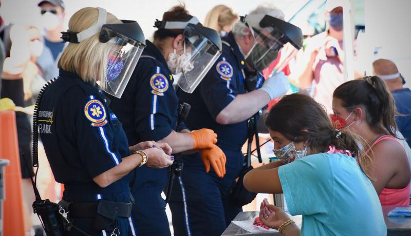Hundreds attend a COVID-19 testing event June 29, 2020, at The Starboard in Dewey Beach.