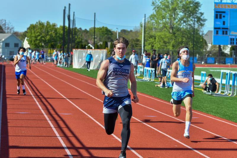 Sussex Academy’s Ken Sunnergren runs 11.5 in the 100 meters.