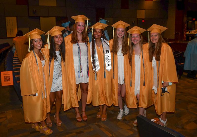 Friends awaiting the processional lineup are (l-r) Martha Billups, Dafne Andrade, Emily Uffelman, Aubrey Munn, Jordyn Stinar, Lyndsey Smailer and Olivia Vanderslice.