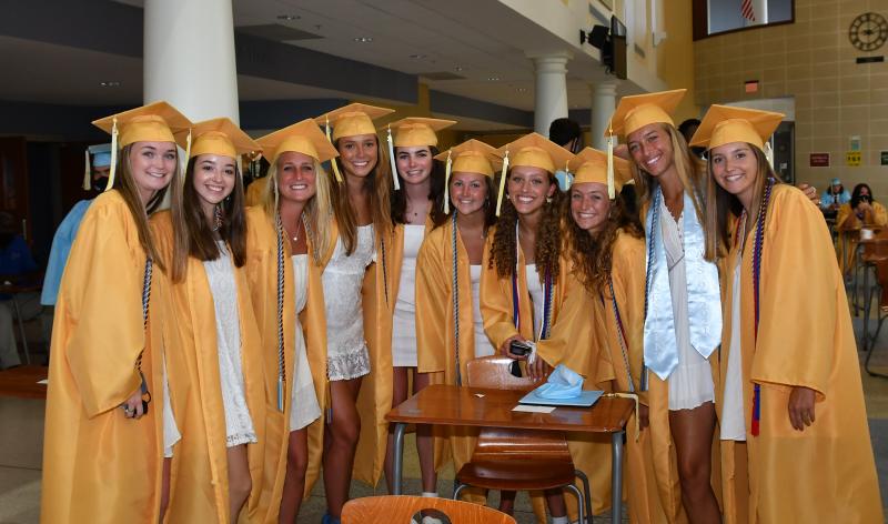 Awaiting the commencement exercise are (l-r)) Caroline Maull, Molly Lingo, Raya Mault, Katie Knarr, Erin Morrisey, Emily Lamb, Breahna Kusen, Jocelyn Leach, Destiny Kusen and Lindsay Rambo.
