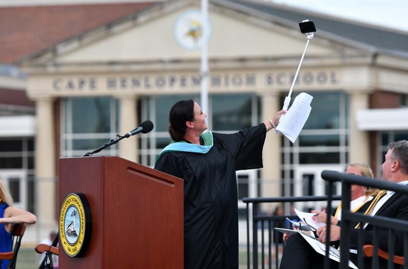 Cape Principal Nikki Miller takes a selfie with the class.