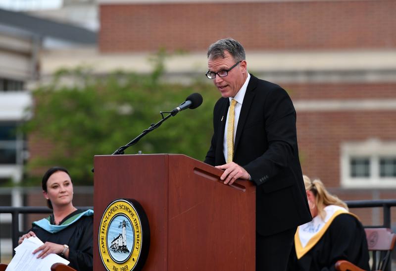 Cape Superintendent Bob Fulton delivers his address to the students.