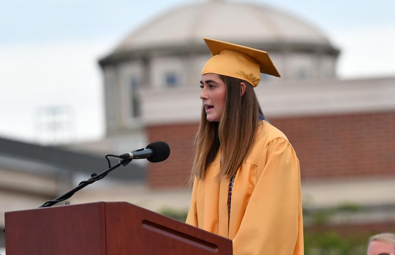 Class of 2021 Valedictorian Emily Monigle delivers her message to the class.