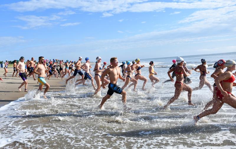 The second wave hits the ocean.