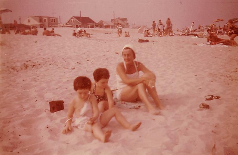 With my mom and sister Mo on the beach, circa 1960