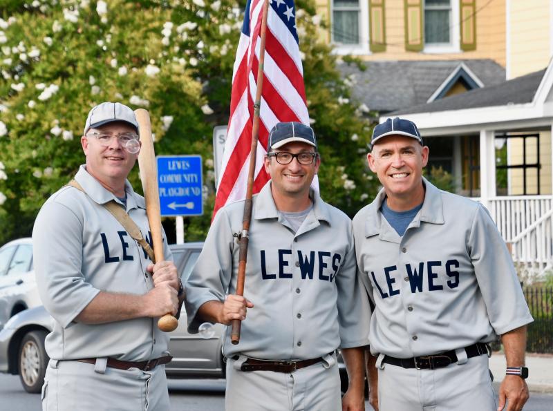 Members of the Lewes Baseball Club (l-r) Russ Huxtable, Mike DiPaolo and Mike Dowd are stirring up the crowd to support the vintage team.