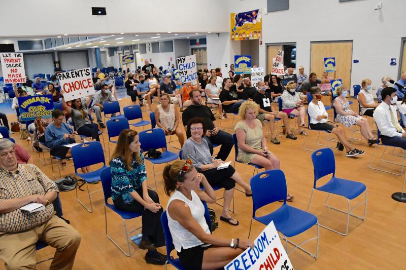 Repeated audience outbursts, including threats and curses directed at school board members at the Aug. 19 Cape Henlopen district meeting, led to a motion to table remaining agenda items and a vote to adjourn. RON MACARTHUR PHOTO