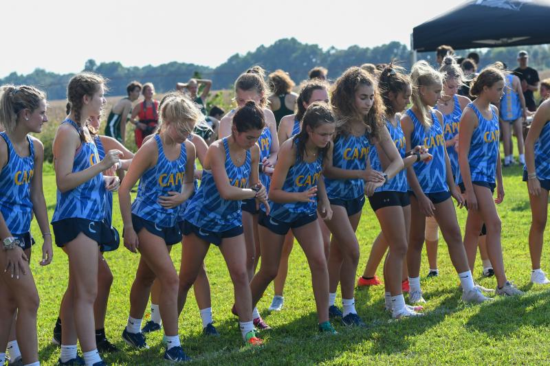 Cape girls cluster at the quad meet start.