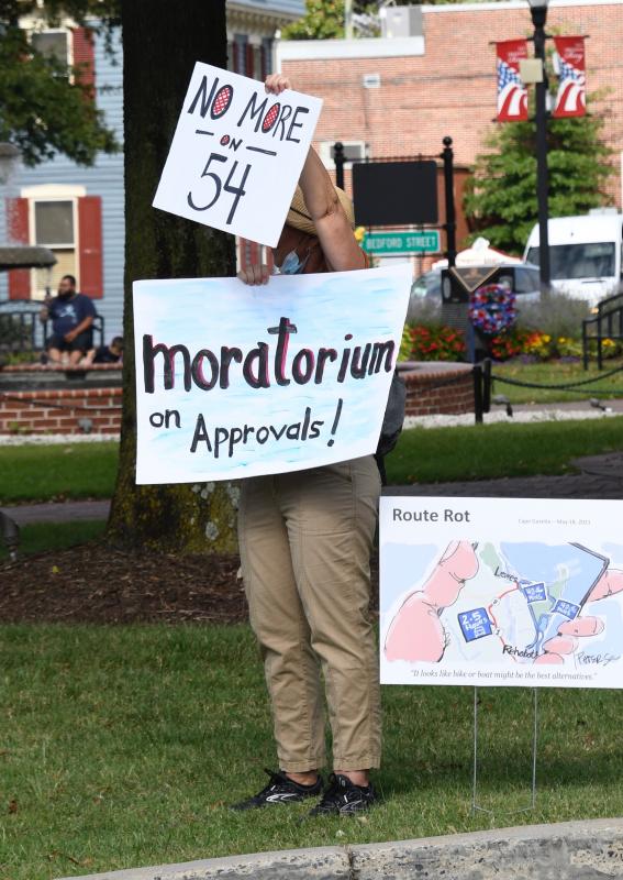 This protester is hidden by signs as she stands in The Circle.