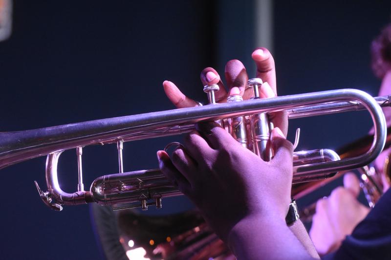 Garrison Horsey works the trumpet masterfully.