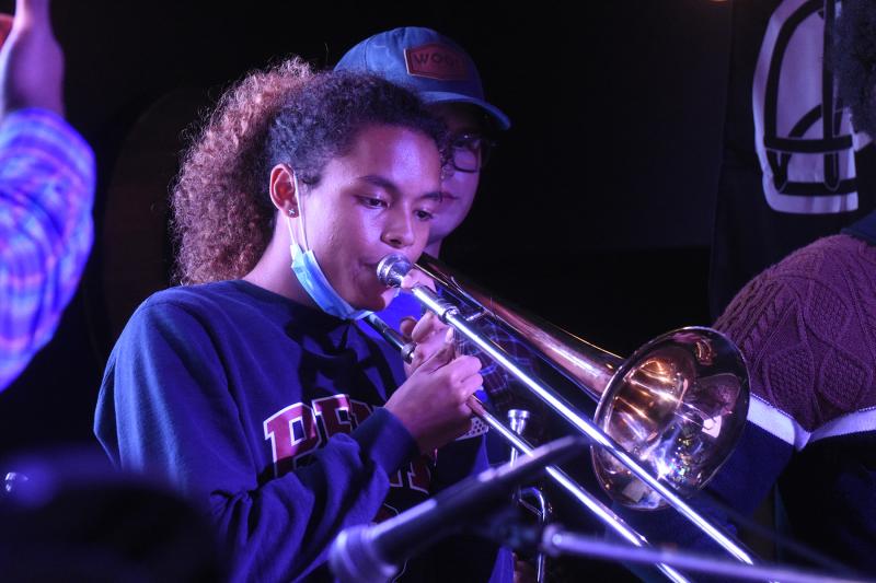 Jordan Demby plays the trombone at the True Blue Jazz Festival’s Youth Jazz Appreciation Night Oct. 13 at Bethany Blues in Lewes. NICK ROTH PHOTO