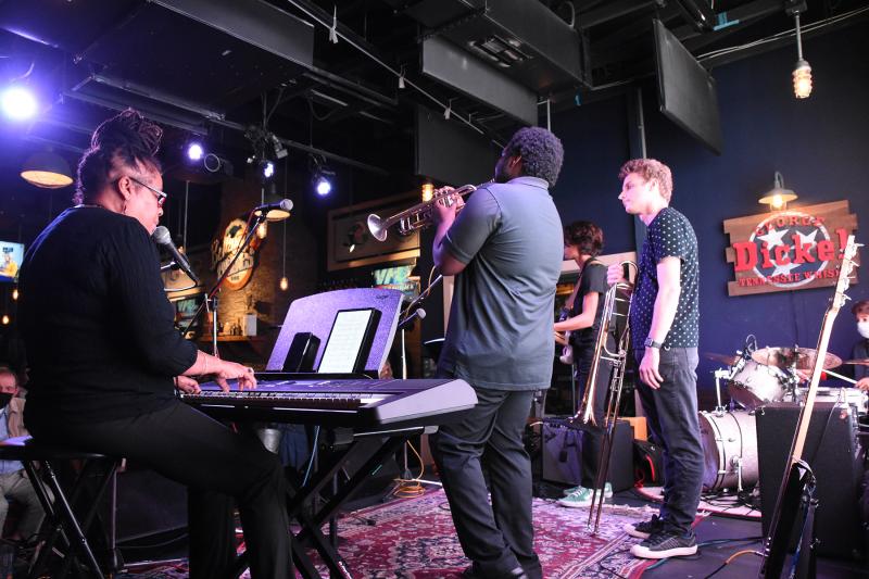 Playing on the Bethany Blues stage are (l-r) Christy Taylor, Garrison Horsey, Keenan Williams and Alex Wiggins. Bodhi Williams is almost out of frame playing drums.