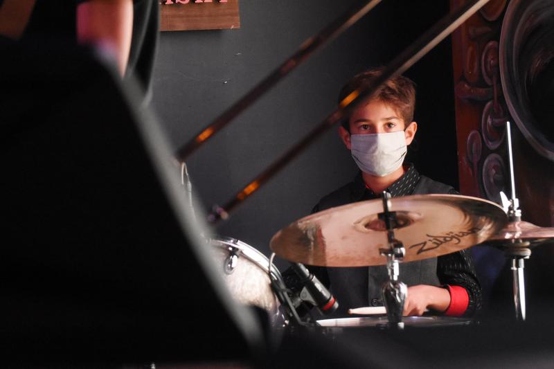Bodhi Williams, 11, plays the drums.