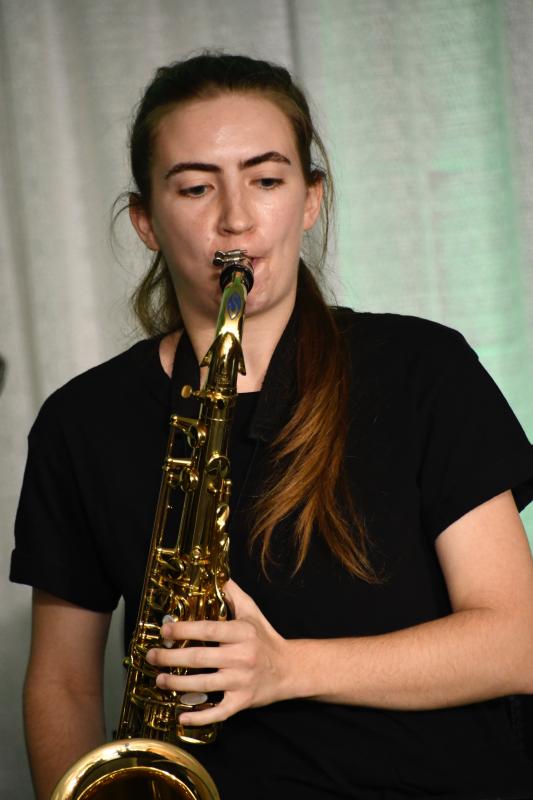 Morgan Hurlock, a 2016 Cape High graduate, plays a solo during The Spartan Alumni Jazz Band’s performance in the True Blue Jazz Big Band Marathon at Rehoboth Beach Fire House.