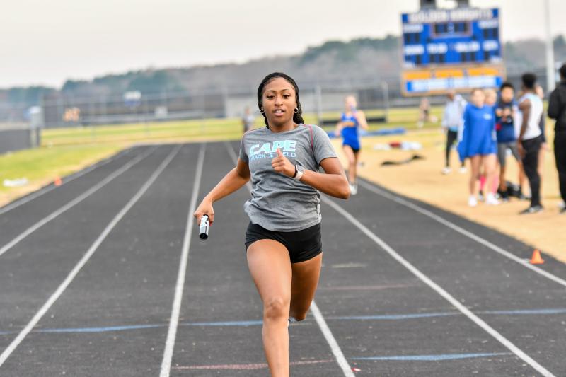Tia Jarvis brings it home in the 4-by-200 relay.