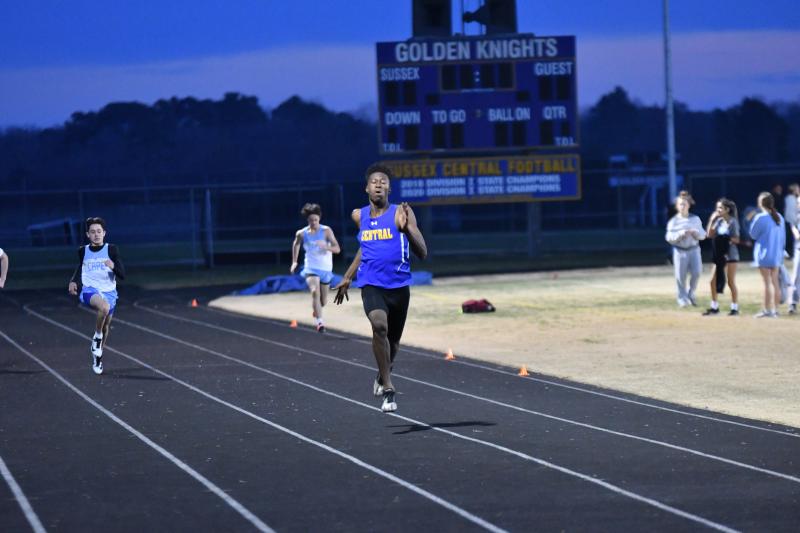 Malik Kelsic of Central wins the open 200 meters in 23.2.