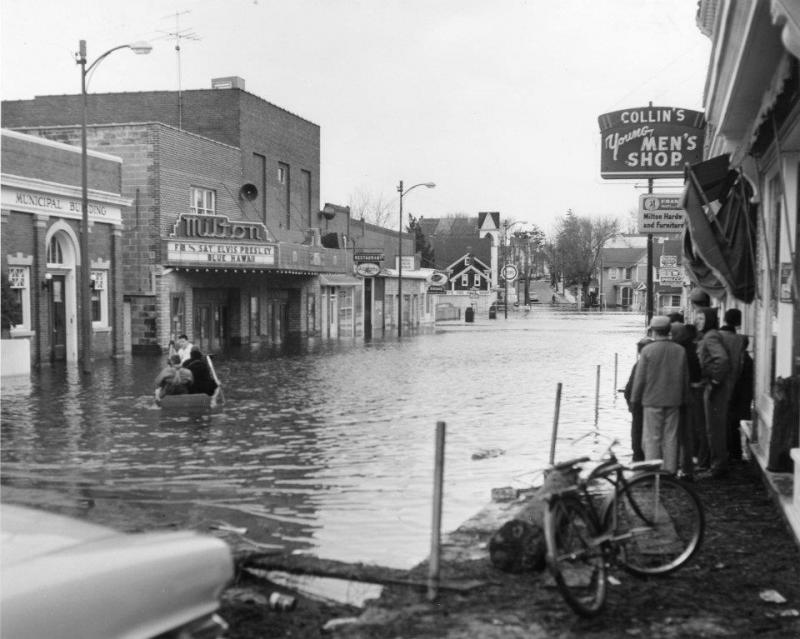 The best way to get around the Town of Milton the day after the storm passed was by boat. DELAWARE PUBLIC ARCHIVES PHOTO