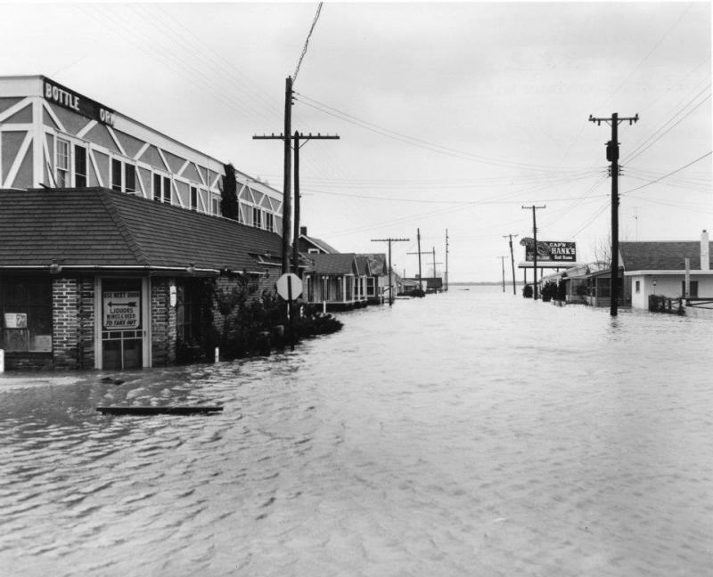 Nearly all Dewey Beach streets are flooded from extreme high tides on Rehoboth Bay. DELAWARE PUBLIC ARCHIVES PHOTO