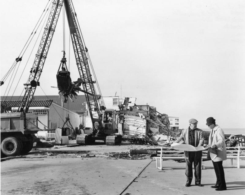 Work to remove the rubble began just a few days after the storm along the Rehoboth Beach Boardwalk at the Dolle’s location. Most of the area was back in business by the time the summer season started. DELAWARE PUBLIC ARCHIVES PHOTO