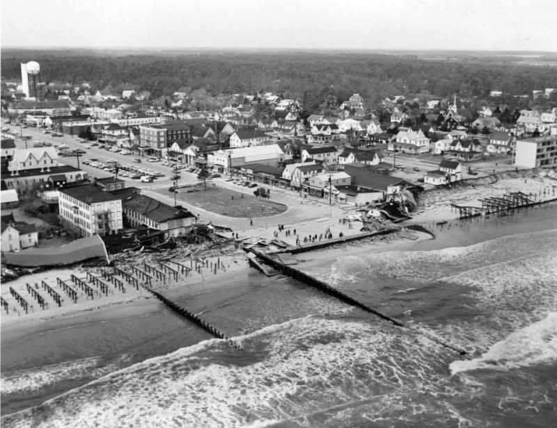 Nearly all of the Rehoboth Beach Boardwalk is damaged or destroyed after three days of unrelenting waves and high tides. DELAWARE PUBLIC ARCHIVES PHOTO