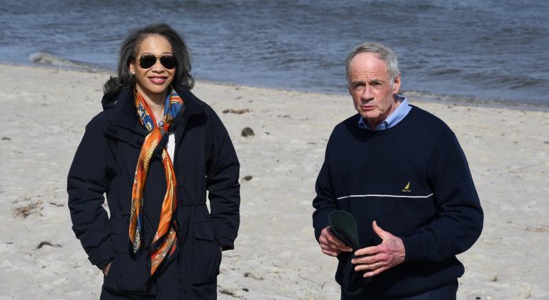 Congresswoman Lisa Blunt Rochester and U.S. Sen. Tom Carper visit Slaughter Beach during a Feb. 22 tour along the Delaware coast. RON MACARTHUR PHOTOS
