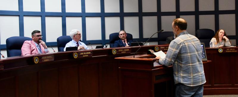 Turnstone Holdings/Turnstone Custom Homes CEO Harvey Ryan makes a presentation to the Sussex County Board of Adjustment during an April 4 meeting. Turnstone has been awarded a contract to construct a security fence at President Joe Biden’s North Shores home. RON MACARTHUR PHOTO