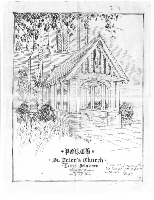 This drawing shows the 18th century design for St. Peter’s Episcopal Church front portico. SOURCE: SUBMITTED