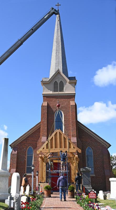 The portico comes together.