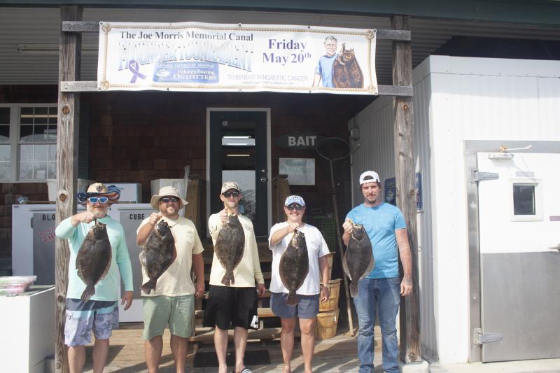 Winners of the Joe Morris Memorial Canal Flounder Tournament shown are (l-r) Matt Moffa, Matt Mitchell, Jim Okoniewski, Jen Petkus and Kyle Slayman. Jim West was not available for the photo. ERIC BURNLEY PHOTO