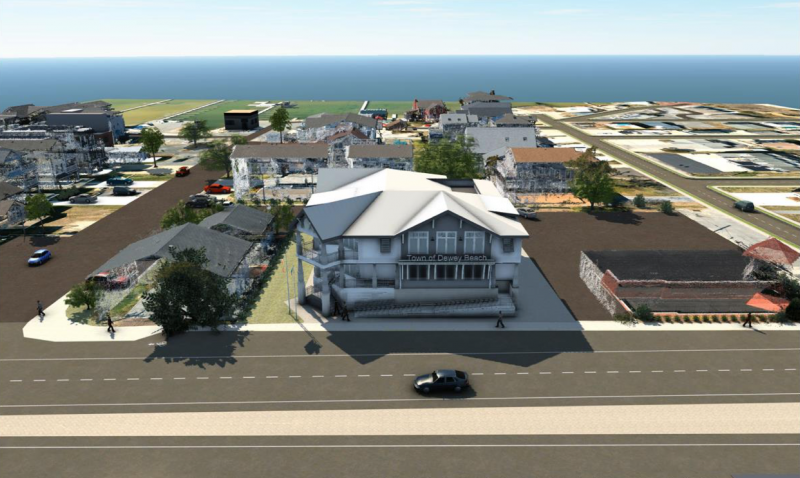 Dewey Beach commissioners voted unanimously May 20 to select George Miles and Buhr to design the new town hall and police department. This initial concept design presented is not finalized, commissioners said. GMB GRAPHIC