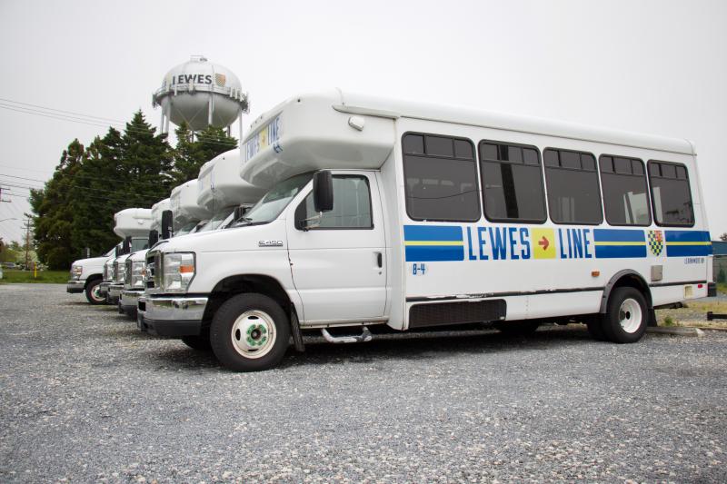 Five retired DART buses have been repurposed to serve in the Lewes Line fleet. AARON MUSHRUSH PHOTOS