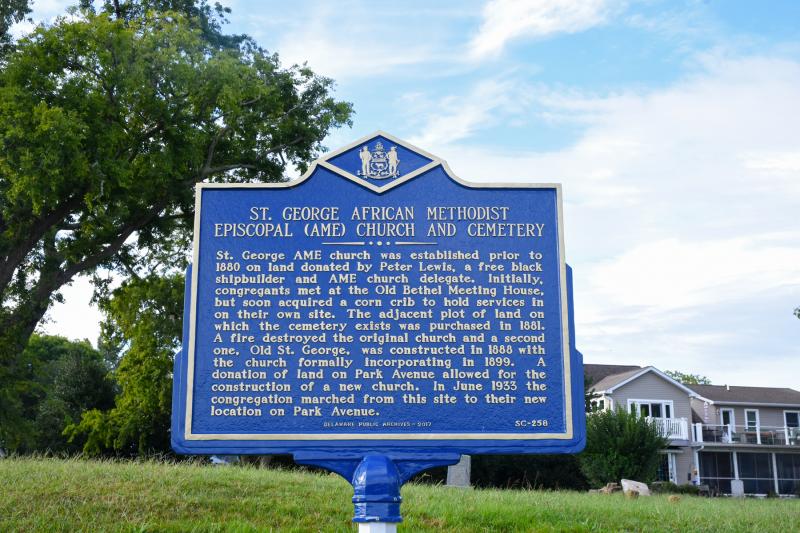 A historic marker dedicated in 2007 tells the history of St. George AME Church.