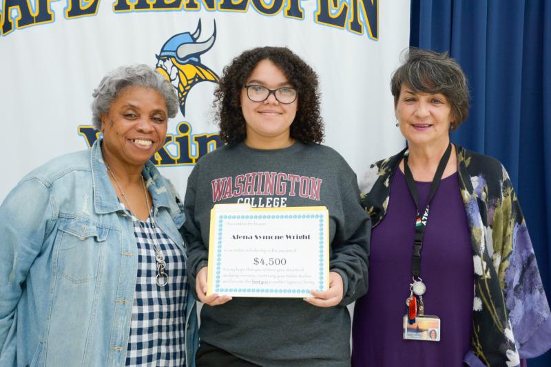 Italian scholarship presentation attendees are (l-r) grandmother Willie Mae Ayers, recipient Alena Wright, and Cristina Christy, Italian teacher at Cape Henlopen High School. SUBMITTED PHOTO