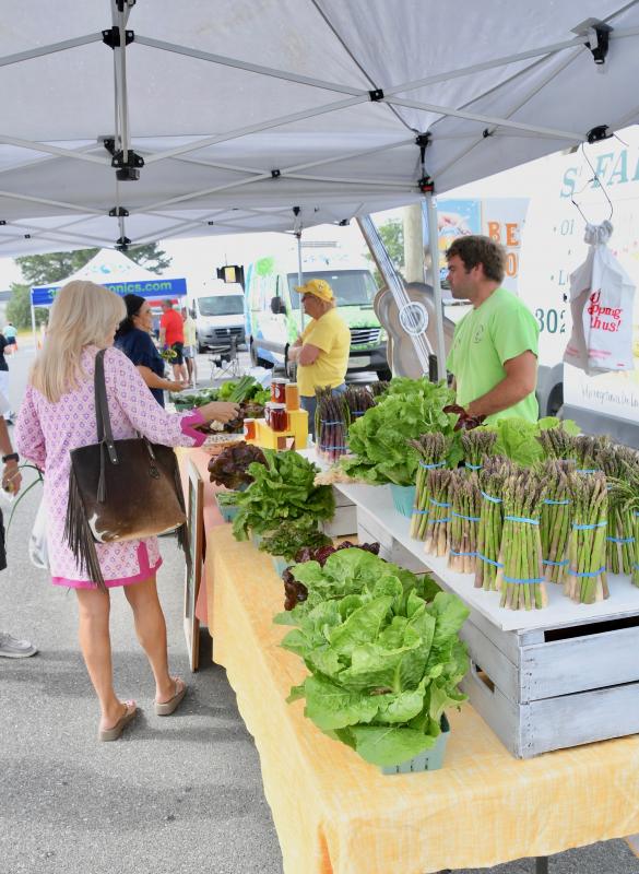 Stag Run Farm in Georgetown offers lots of vegetables at its booth at the Historic Lewes Farmers Market at Crooked Hammock Brewery. Lenore and Brandon Brady are taking care of customers.