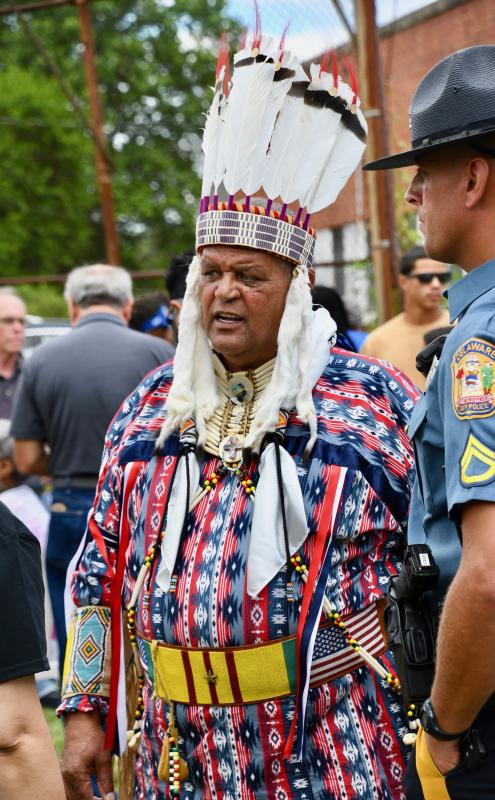 Nanticoke Tribe member and dancer Herbert Jackson takes part in the Richard Allen School Juneteenth celebration.