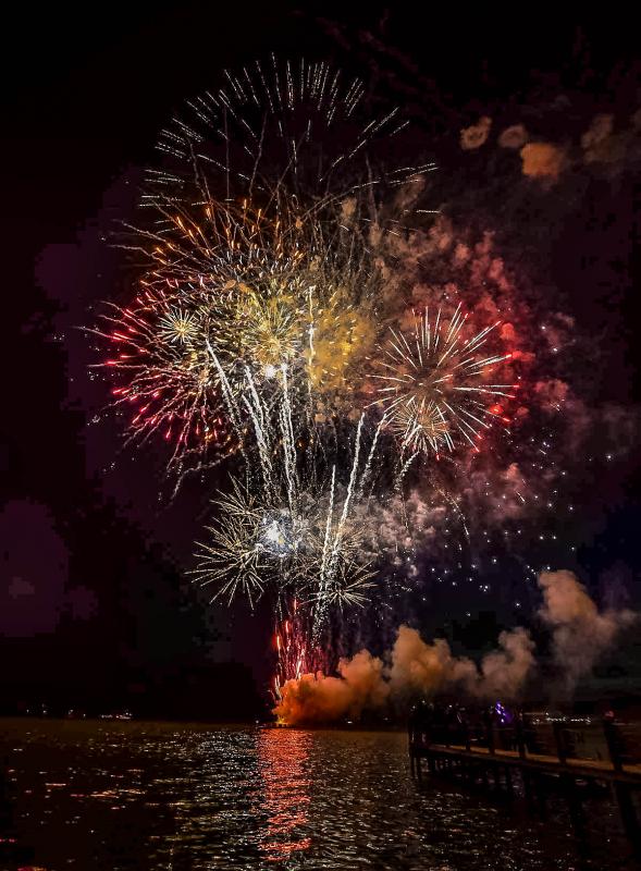 People on the dock at Northbeach get a close view of the fireworks.