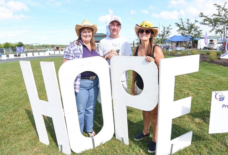 Getting ready for the Relay for Life Sept. 10 are (l-r) Event Chair Kathy Blanchette, Marketing Director Rob Smith and American Cancer Society Senior Community Manager Debbie White. DAN COOK PHOTOS