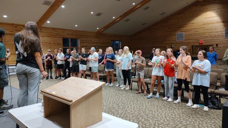 Led by members of Royals Worship, the Delmarva Christian High School freshmen spend time singing praise and worship before chapel services. SUBMITTED PHOTOS