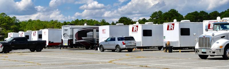 A base camp, with temporary living quarters, has been set up in the park’s beach house parking lot.
