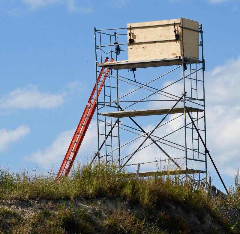 The crew has erected a large scaffold at Herring Point for cameras.