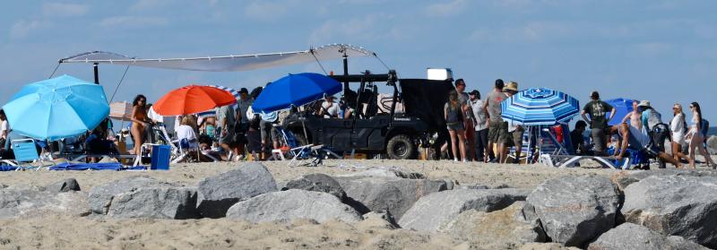 Filming is taking place between the two jetties on the beach at the bottom of Herring Point. The area is off limits to the public.