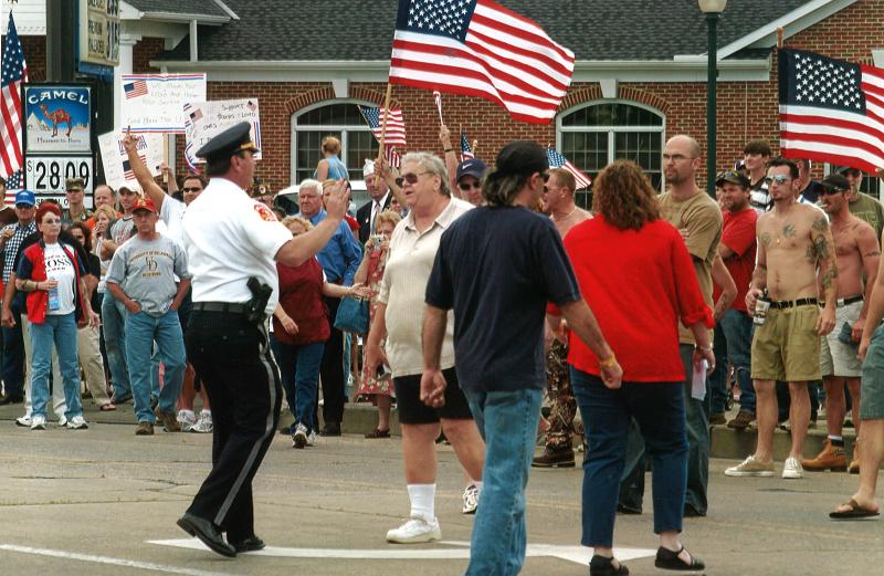 It was an extremely tense and potentially volatile scene May 23, 2006, when members of Westboro Baptist Church came to Seaford to protest on the day of a funeral for a young Marine killed in action in Iraq. About a thousand people surrounded the protesters in the downtown area. RON MACARTHUR PHOTO