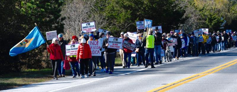 Led by the Save Our Park Coalition, a long line of marchers takes part in the March to Preserve Our Park Nov. 13 in Lewes. RON MACARTHUR PHOTOS