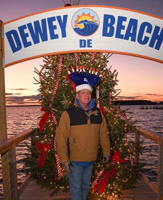 David Cohen of Rehoboth Beach wears his menorah hat at the event.